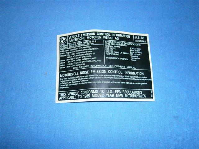 Hinweisschild Abgas USA Modelle ab 1985 Restposten